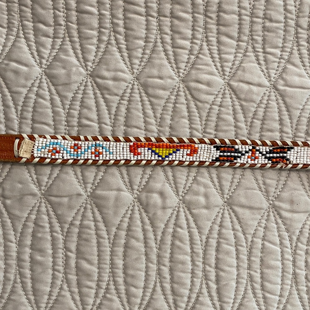 Vintage Beaded Brown Leather Belt - Picture 8 of 16